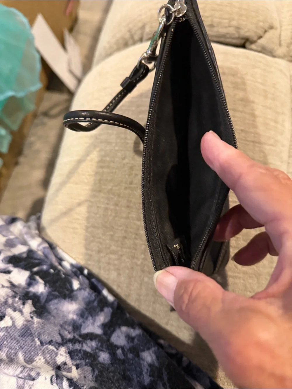 Coach Black Leather Zip Wristlet with Contrast Stitching